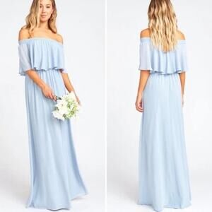 Show Me Your Mumu Hacienda Off the Shoulder Maxi Dress Blue Chiffon - Medium
